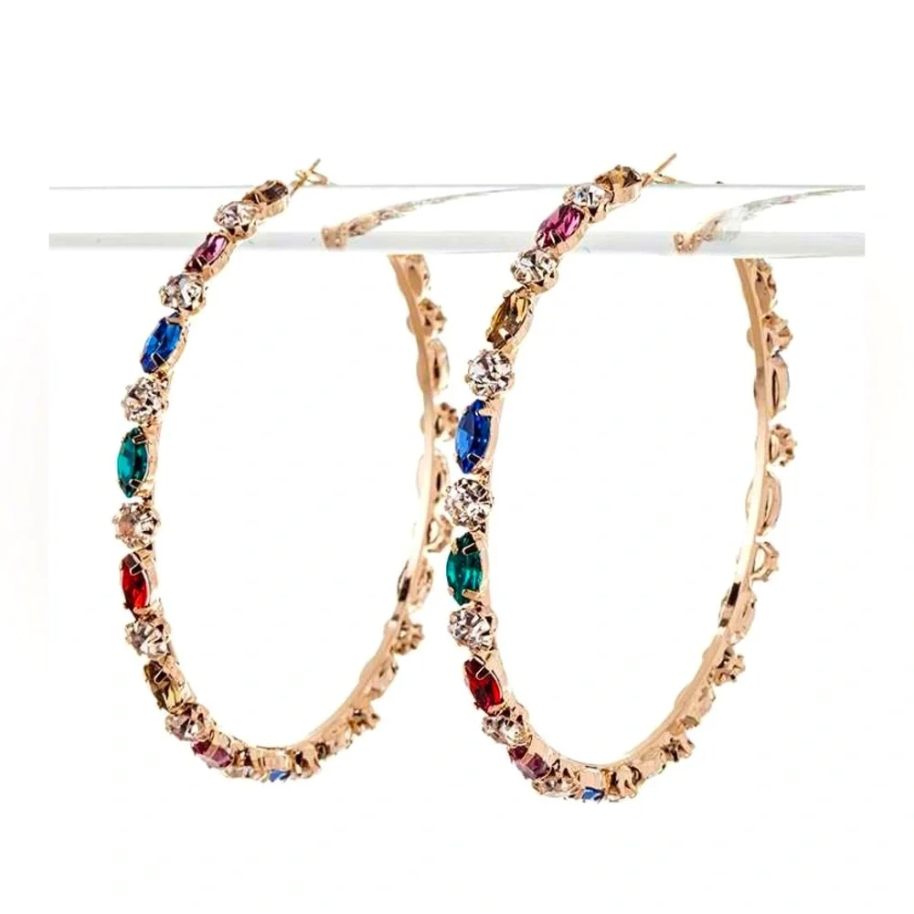Colorful Crystal Hoop Statement Earrings